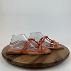 New NWOB Womens Azalea Wang Stetson Orange Casual Leather Slides Sandals Size 9